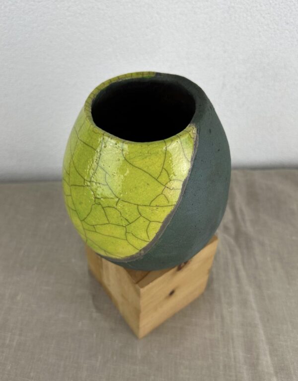 lime green Raku vase